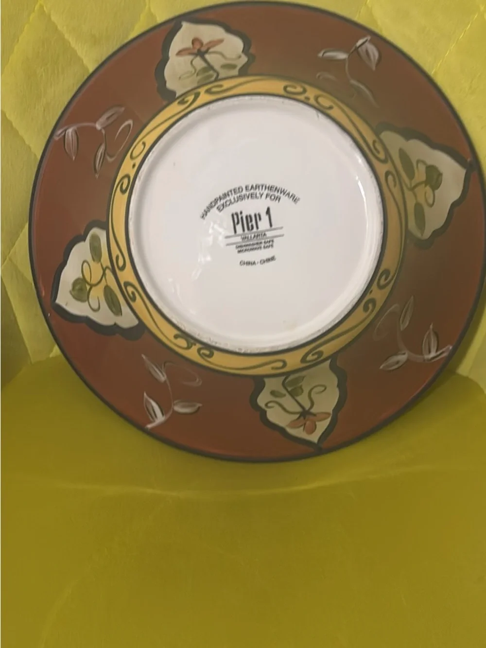 Pier 1 Red, Yellow and Green Hand-Painted Ceramic Serving Bowl 11.75